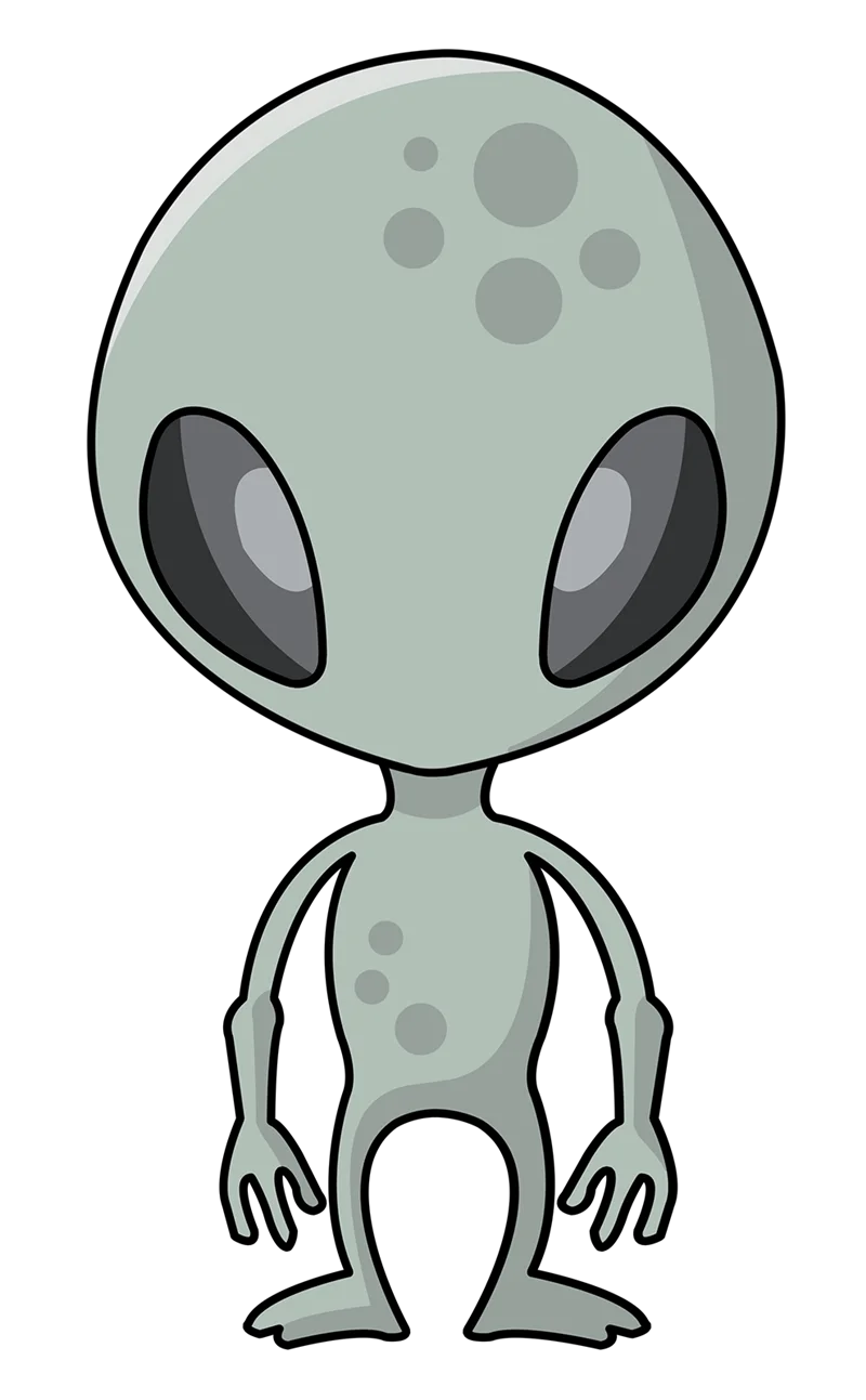 Minimalist Gray Extraterrestrial Being Clipart with Large Expressive Eyes