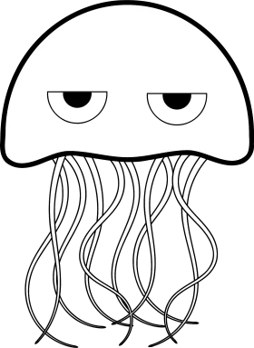 Minimalist Sleepy-Eyed Jellyfish Clipart with Wavy Tentacle Design