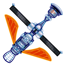Orbital Spacecraft Exploration Clipart: Detailed Satellite Design with Solar Panels
