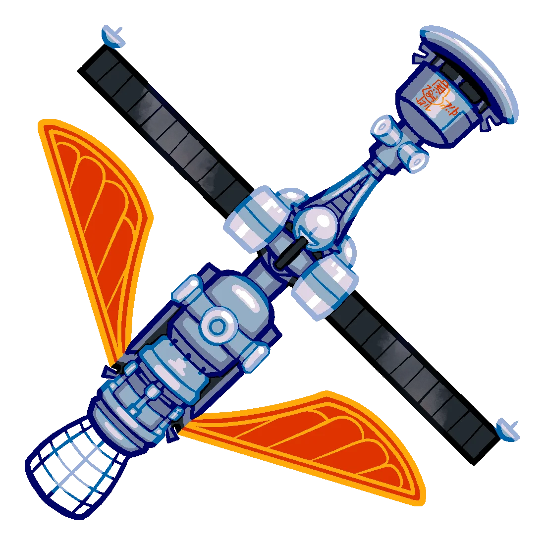 Orbital Spacecraft Exploration Clipart: Detailed Satellite Design with Solar Panels