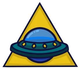 Retro UFO Flying Saucer Clipart Illustration in Geometric Triangle Frame