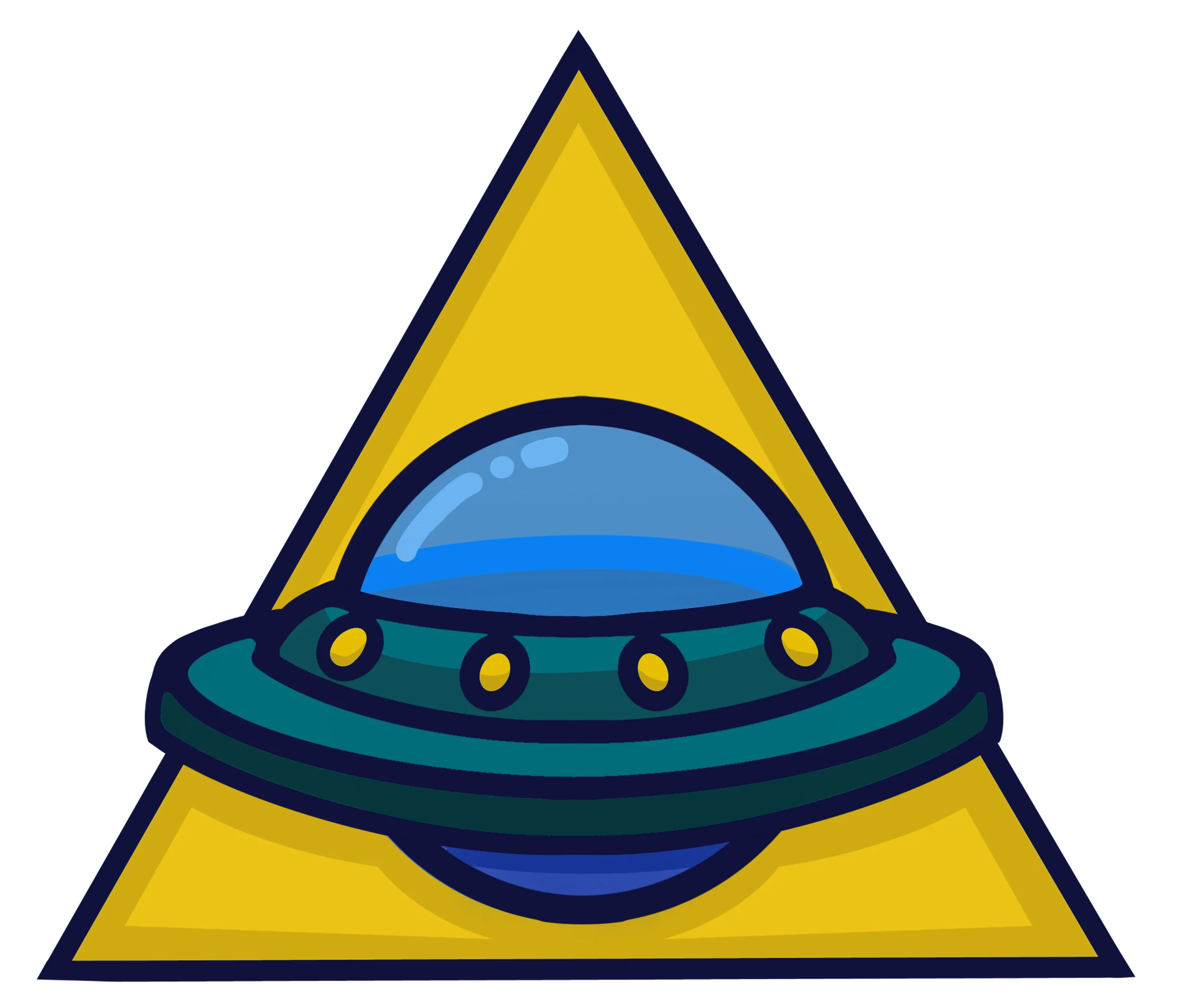 Retro UFO Flying Saucer Clipart Illustration in Geometric Triangle Frame