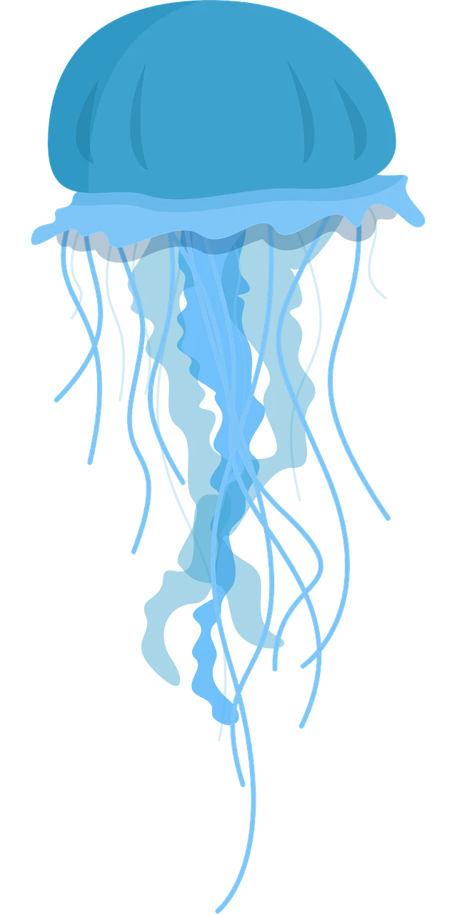 Serene Blue Ocean Drifter: Translucent Marine Jellyfish Clipart Illustration