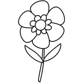 Simple Black and White Flower Clipart with Delicate Petal Design and Stem
