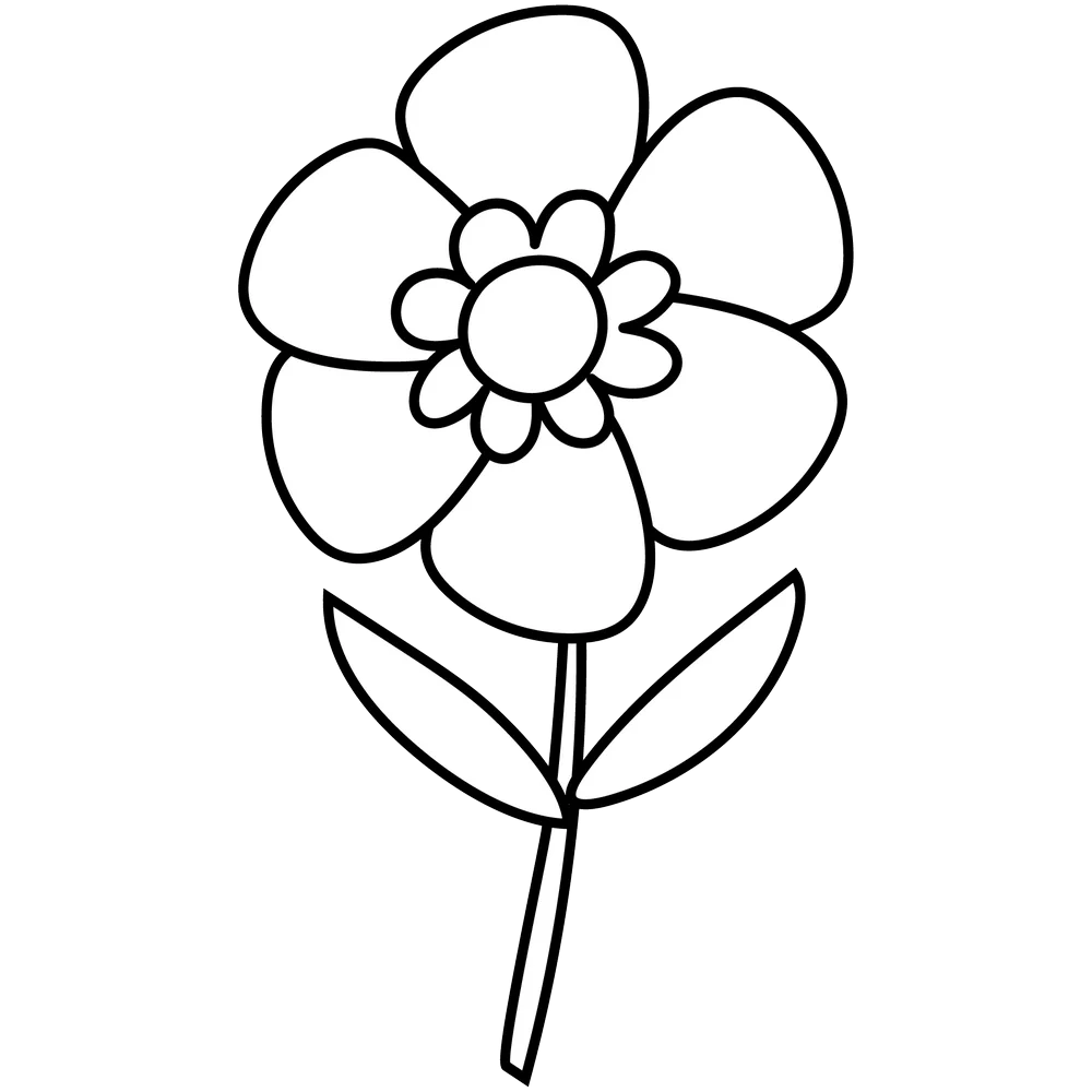 Simple Black and White Flower Clipart with Delicate Petal Design and Stem