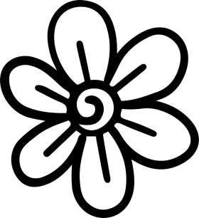Simple Black and White Six-Petal Flower Clipart with Spiral Center Design