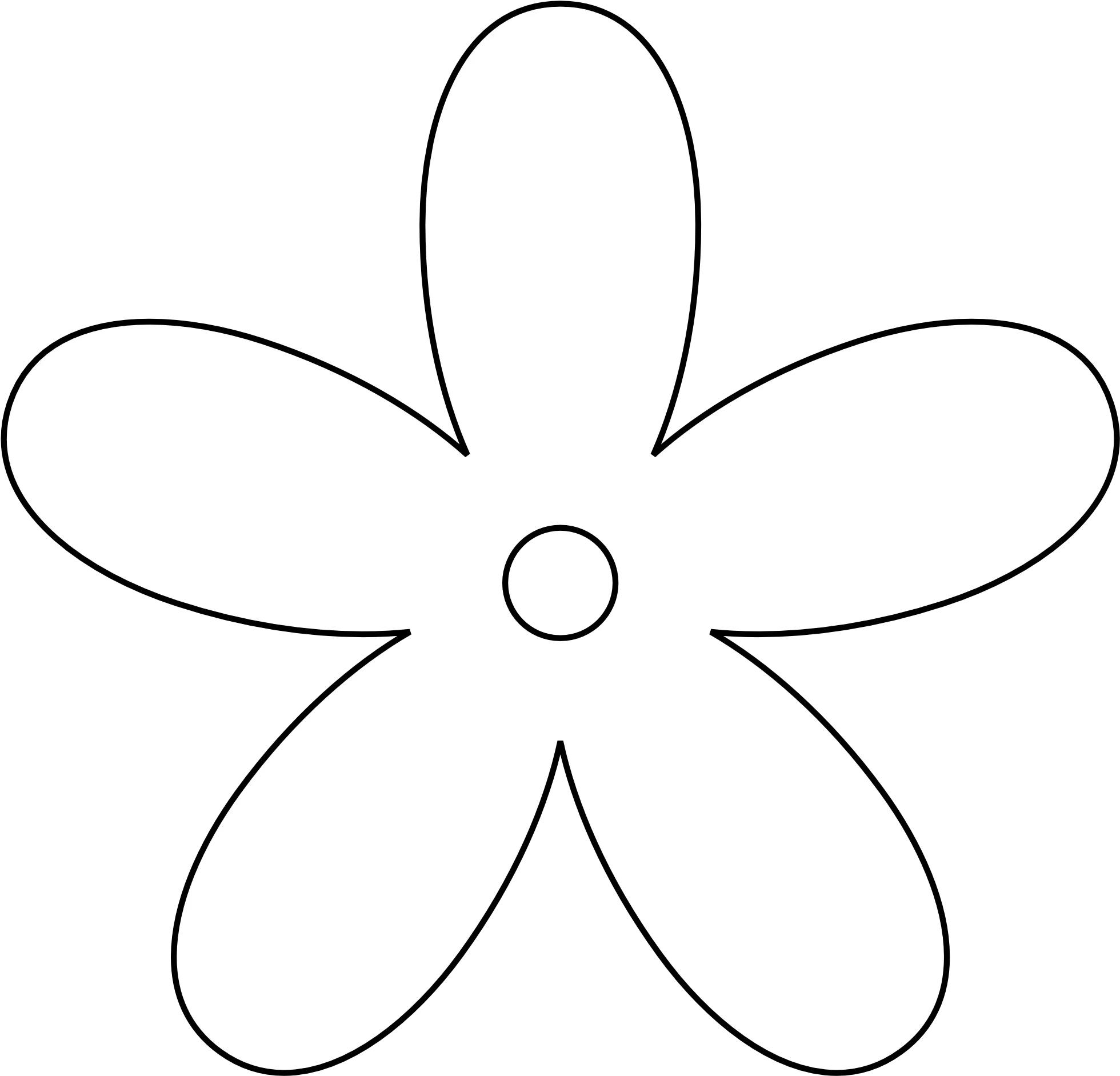 Simple Black and White Symmetrical Flower Clipart Design with Soft Petal Shapes
