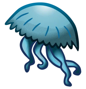Stylized Blue Ocean Drift: Ethereal Jellyfish Underwater Clipart Design