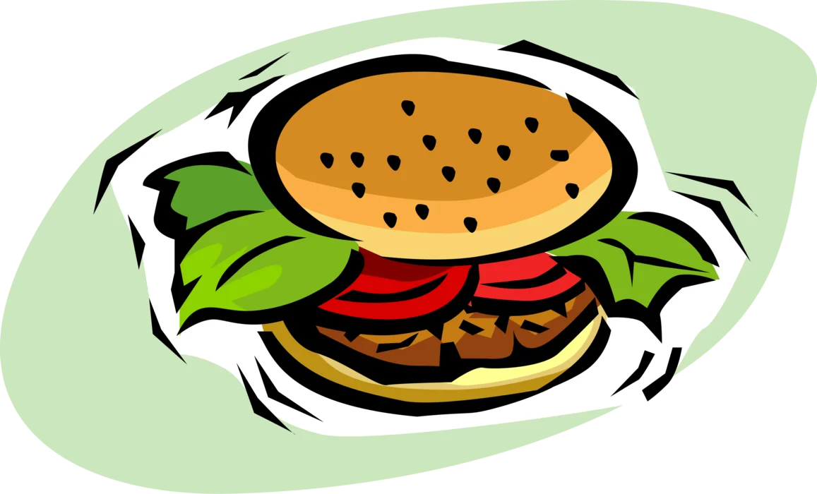 Stylized Classic American Hamburger Clipart with Playful Green Backdrop