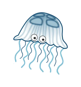 Whimsical Blue Cartoon Jellyfish Clipart with Cute Googly Eyes