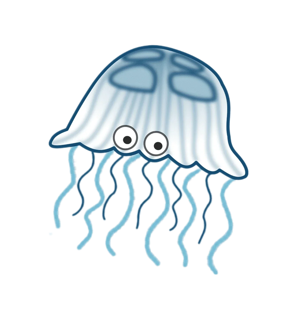 Whimsical Blue Cartoon Jellyfish Clipart with Cute Googly Eyes