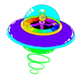 Whimsical Extraterrestrial UFO Spaceship Clipart with Cartoon Alien Character