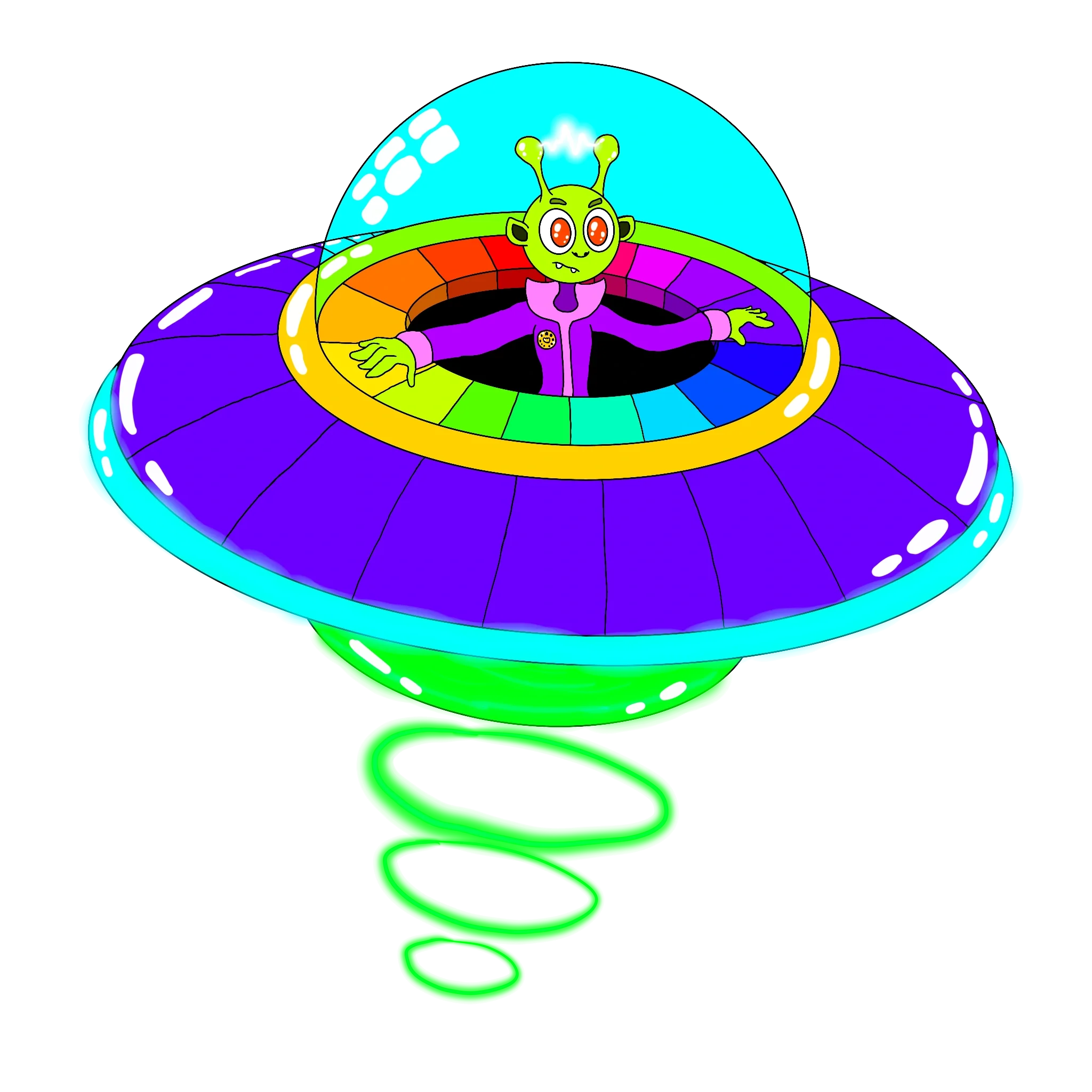 Whimsical Extraterrestrial UFO Spaceship Clipart with Cartoon Alien Character