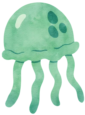 Whimsical Green Jellyfish Clipart with Soft Watercolor Texture and Playful Design
