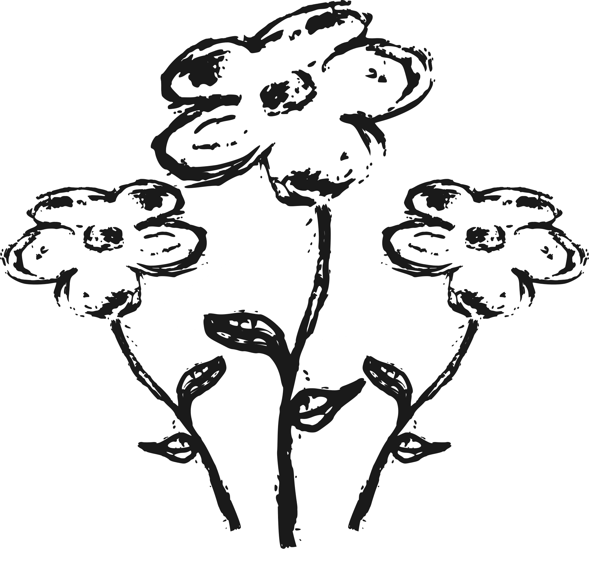 Whimsical Hand-Drawn Black and White Floral Clipart with Charming Blooms