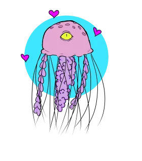 Whimsical One-Eyed Pastel Jellyfish Clipart with Playful Purple Tendrils