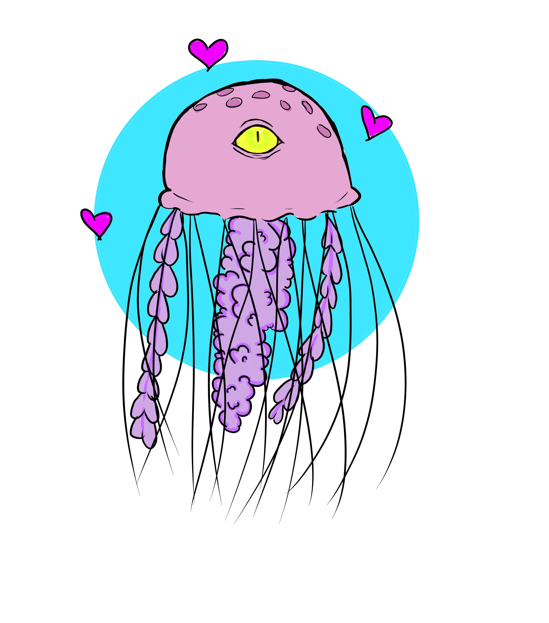 Whimsical One-Eyed Pastel Jellyfish Clipart with Playful Purple Tendrils