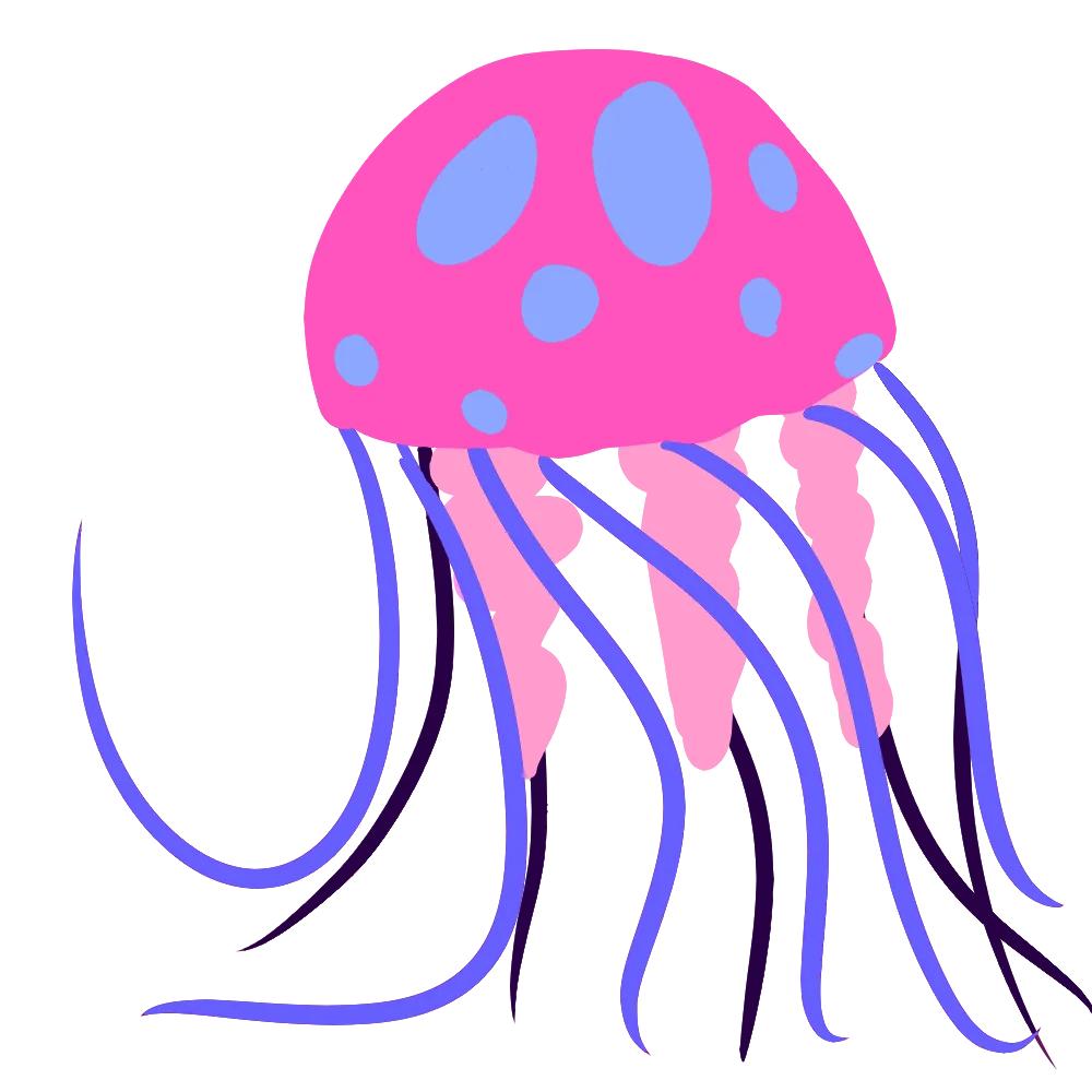Whimsical Pink and Blue Jellyfish Swimming Clipart Design with Fluid Tentacles