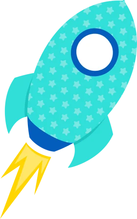 Whimsical Teal Star-Patterned Rocket Spaceship Clipart Design for Kids