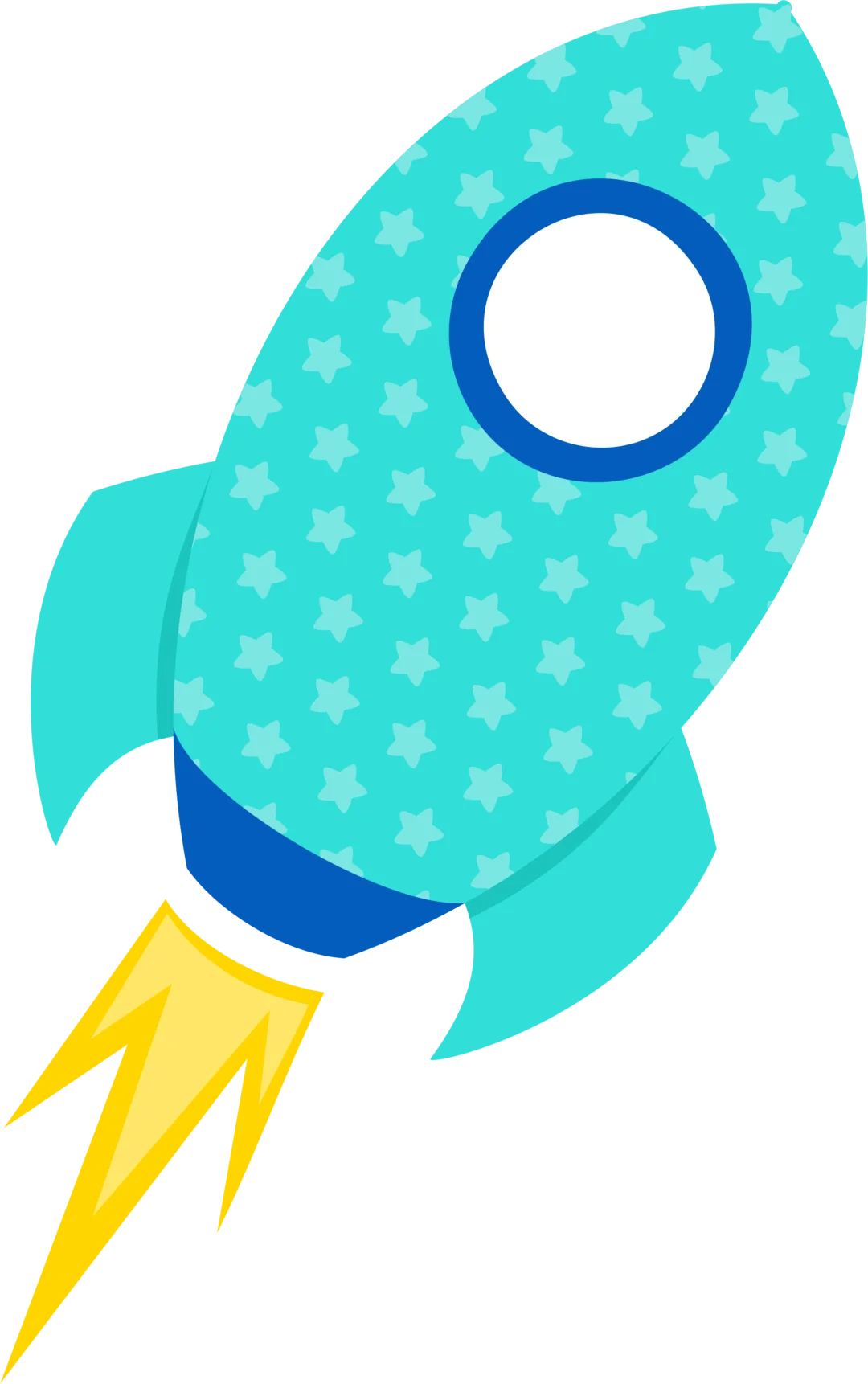 Whimsical Teal Star-Patterned Rocket Spaceship Clipart Design for Kids