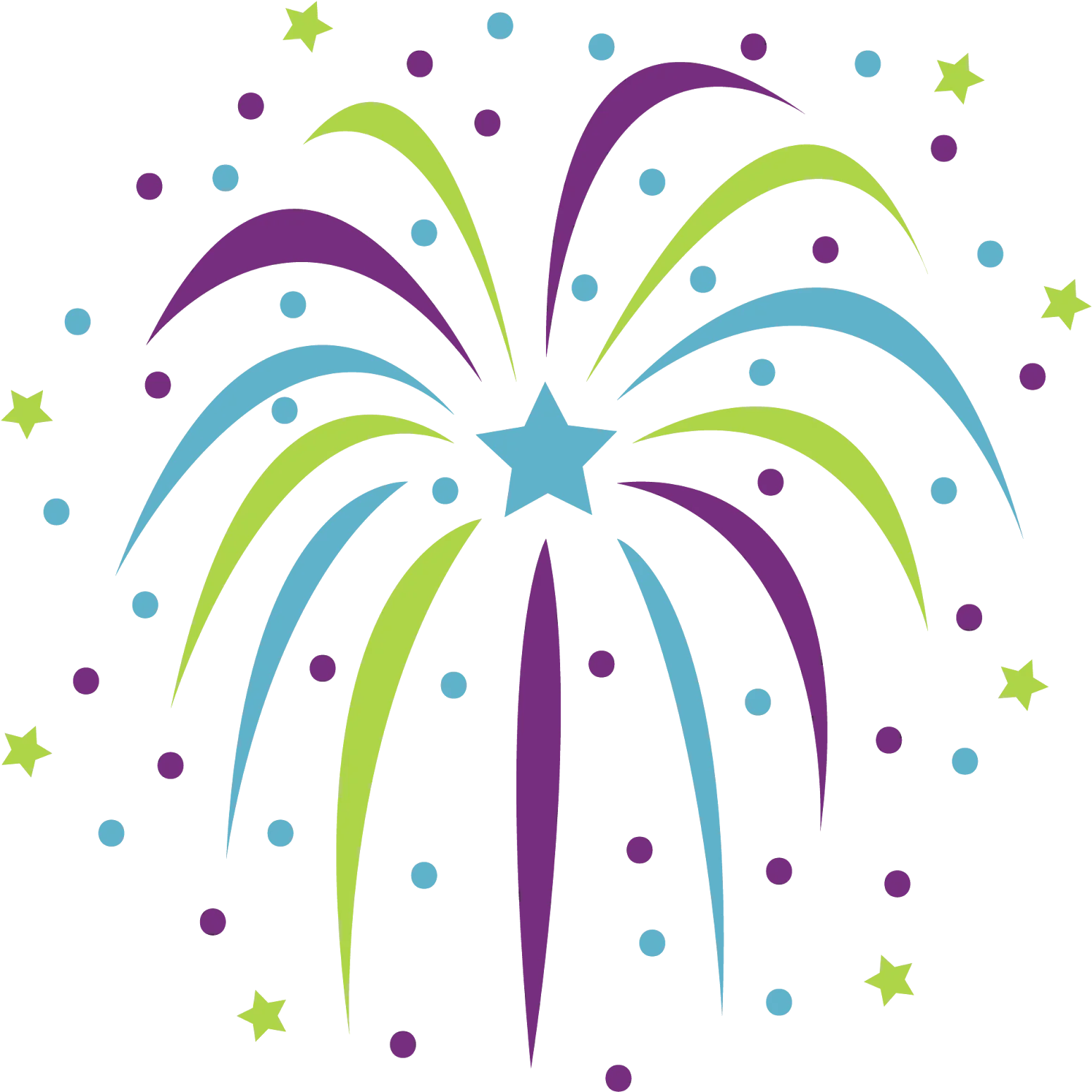 Festive Starburst Celebration Firework Clipart Design with Playful Bursting Colors