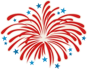 Patriotic Fireworks Celebration Clipart with Red and Blue Star Bursts