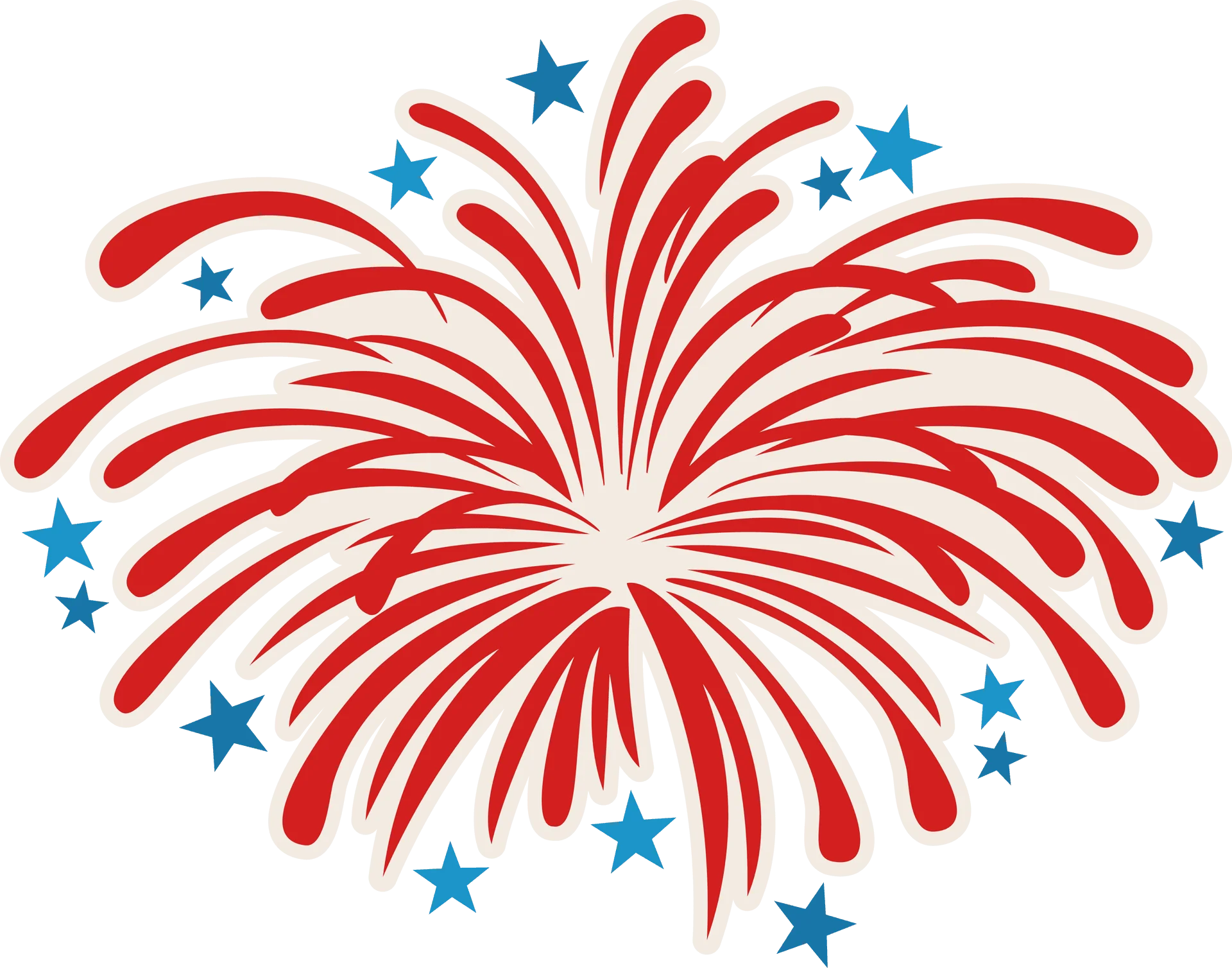 Patriotic Fireworks Celebration Clipart with Red and Blue Star Bursts