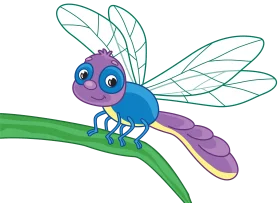 Adorable Cartoon Dragonfly Clipart with Playful Blue and Purple Color Palette