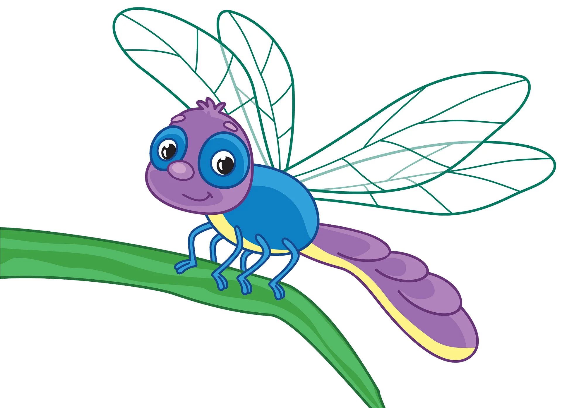 Adorable Cartoon Dragonfly Clipart with Playful Blue and Purple Color Palette
