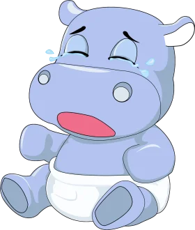 Adorable Cartoon Hippo Clipart: Cute Baby Hippo Expressing Sleepy Emotion