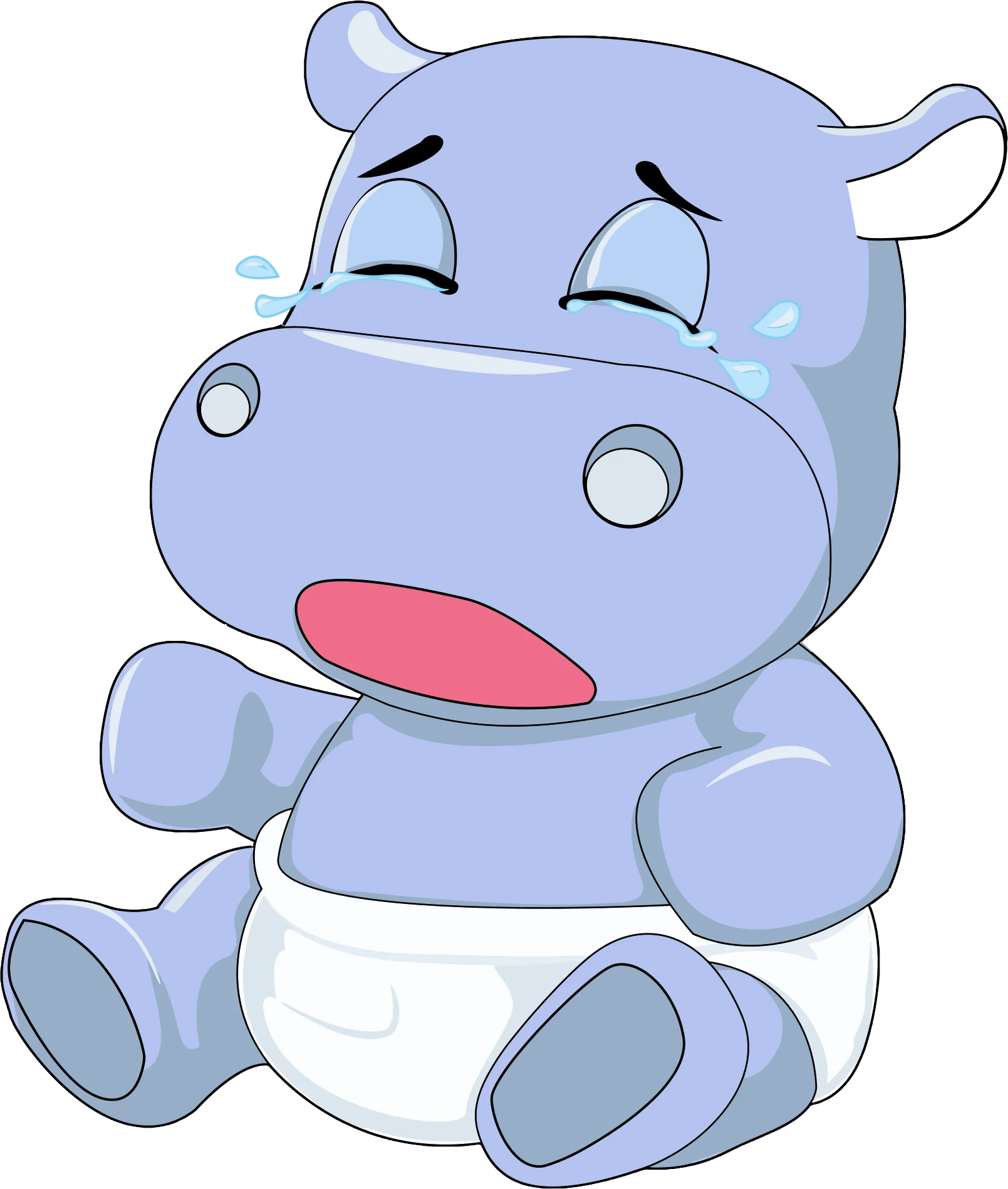 Adorable Cartoon Hippo Clipart: Cute Baby Hippo Expressing Sleepy Emotion