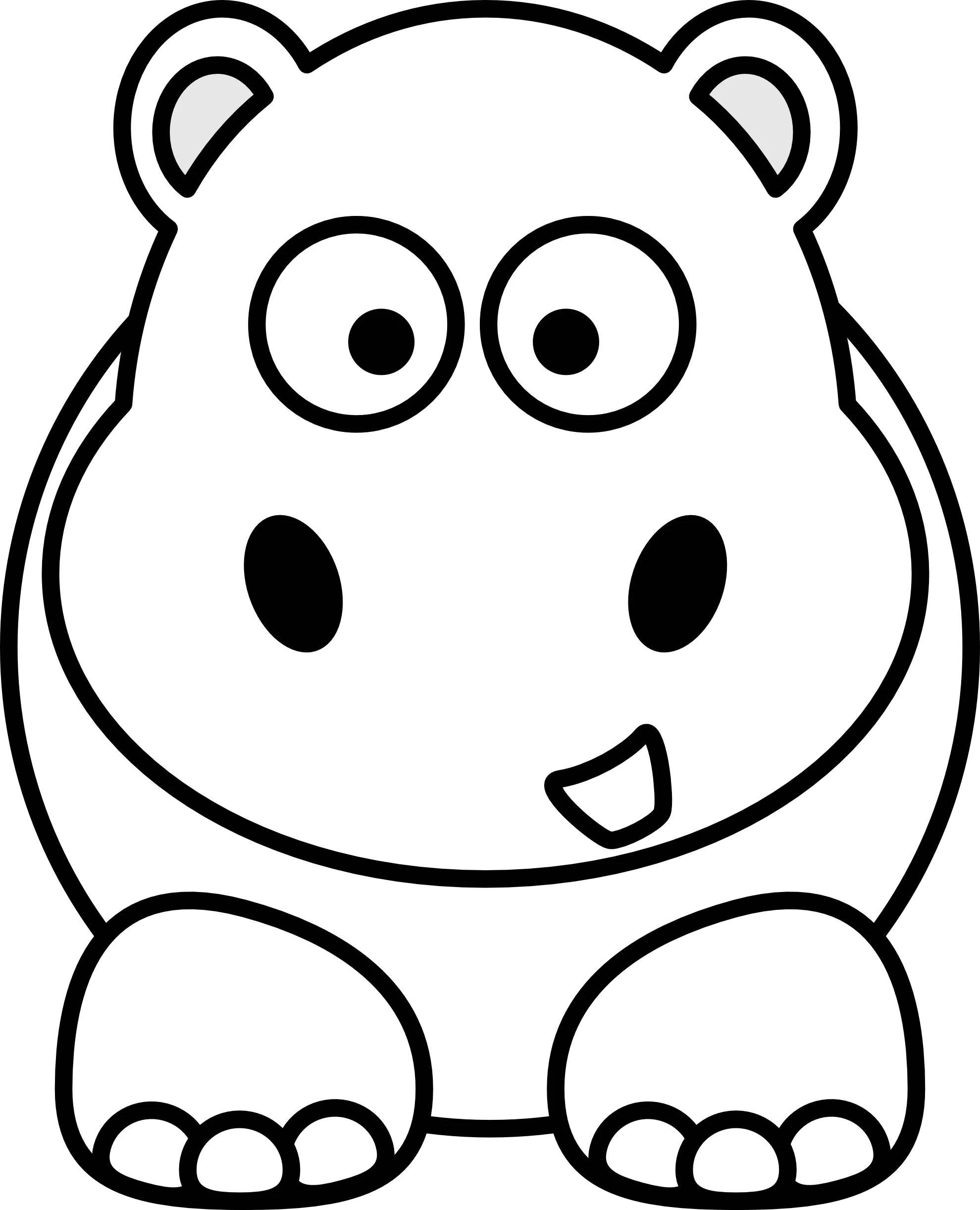 Adorable Cartoon Hippo Clipart - Cute Black and White Line Drawing Character