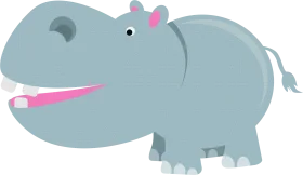Adorable Cartoon Hippopotamus Clipart with Playful Pink Accents
