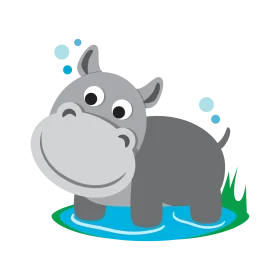 Adorable Gray Cartoon Hippo Clipart Swimming in Playful Waterscape