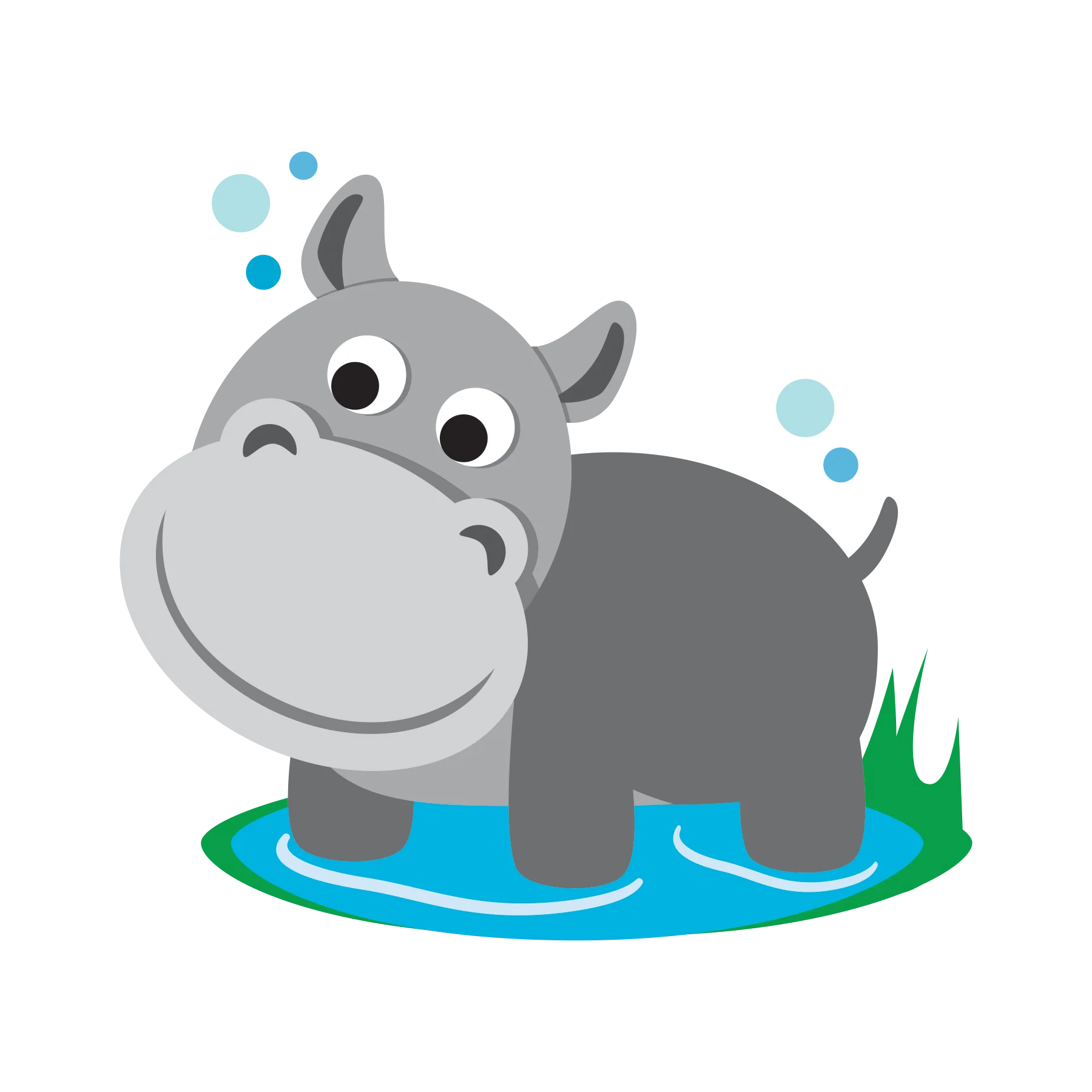 Adorable Gray Cartoon Hippo Clipart Swimming in Playful Waterscape