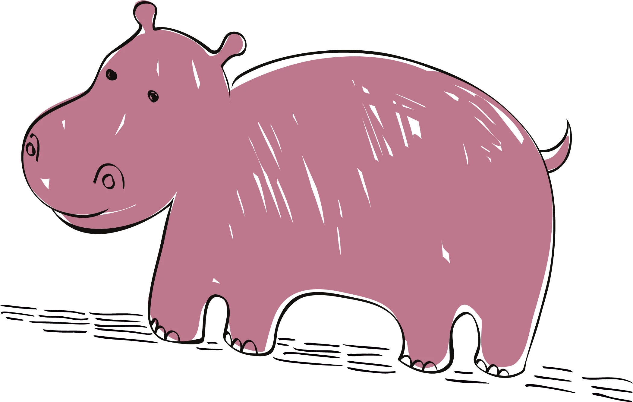 Adorable Pink Whimsical Hippo Clipart Illustration for Kids' Design