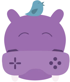 Adorable Purple Hippo Gaming Character with Blue Bird Clipart Design