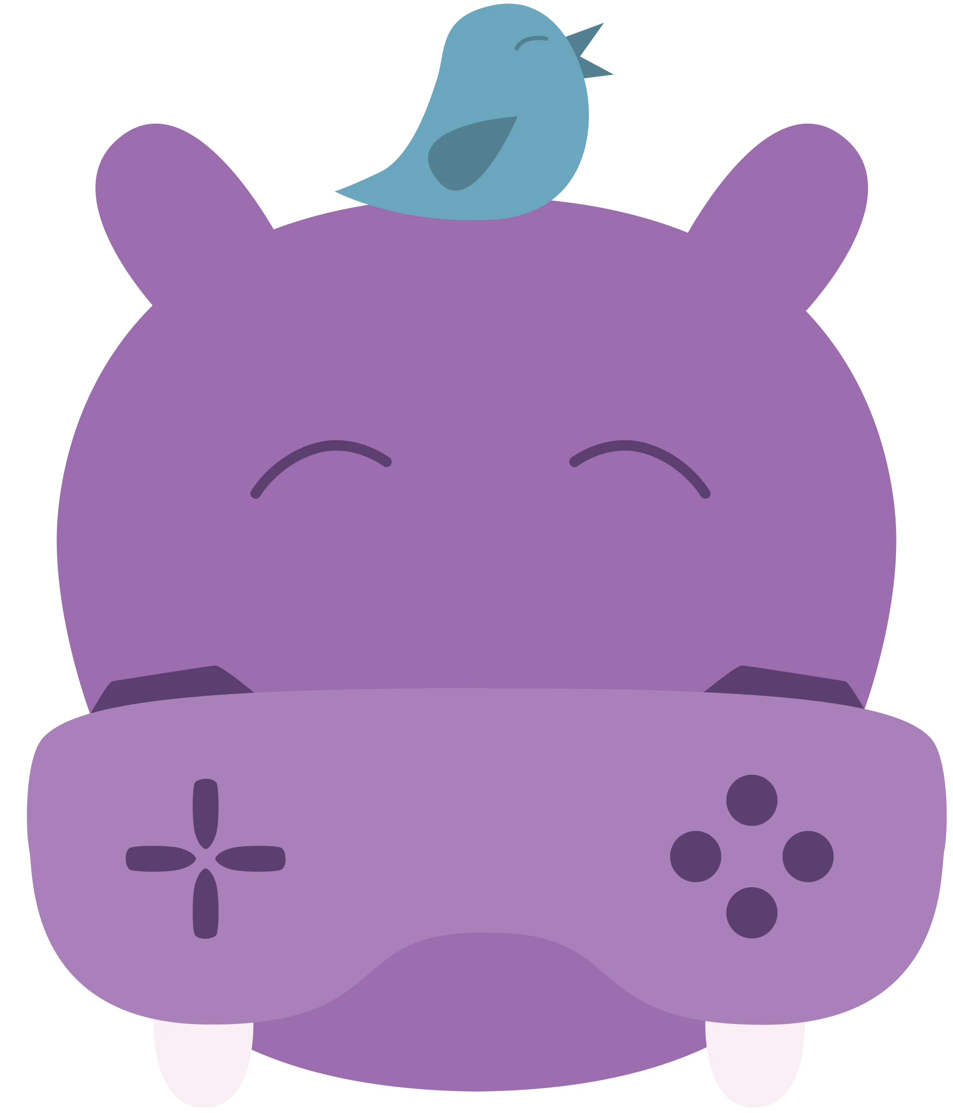 Adorable Purple Hippo Gaming Character with Blue Bird Clipart Design