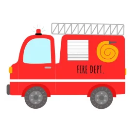 Adorable Red Fire Department Emergency Vehicle Cartoon Clipart Illustration