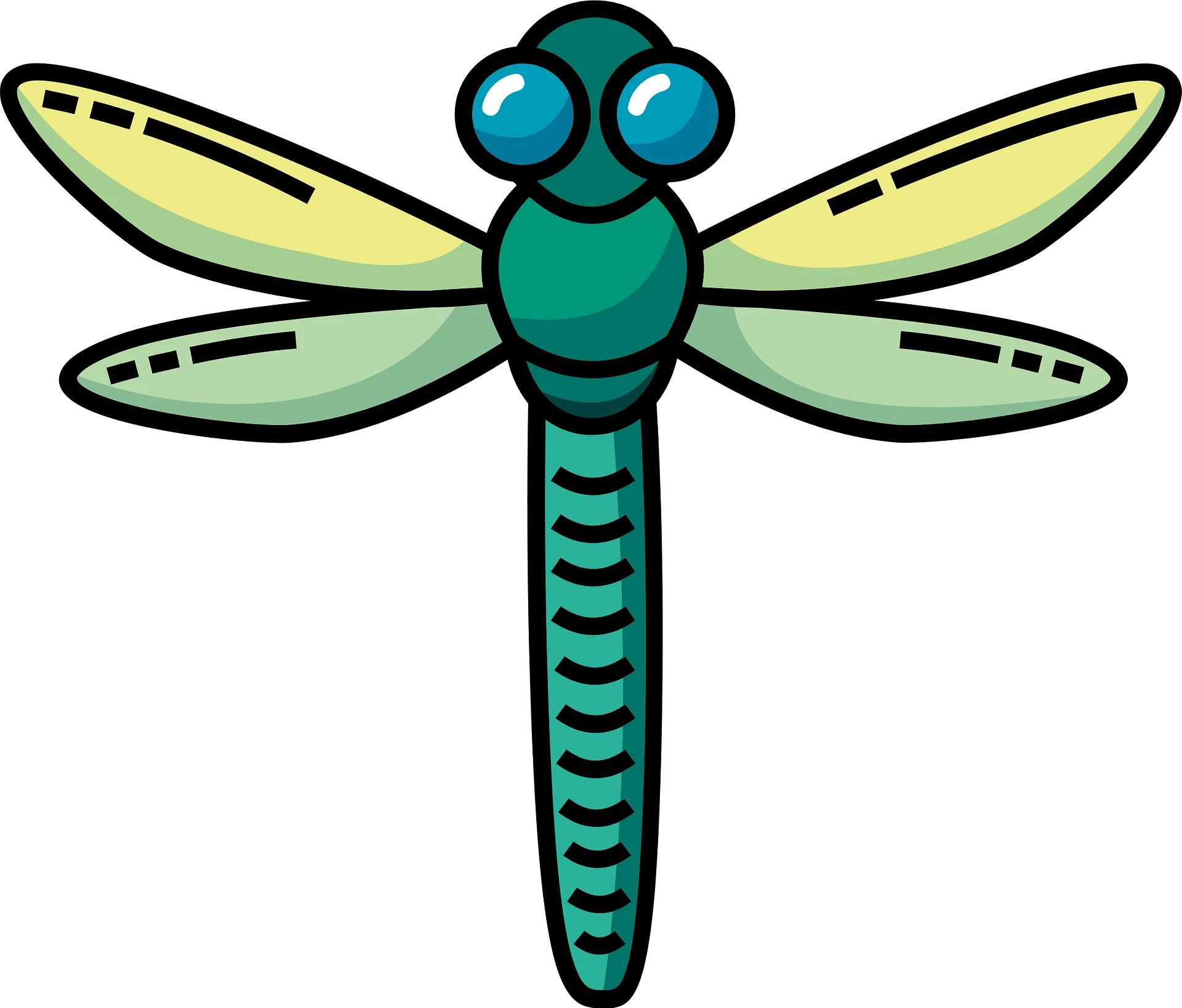 Charming Blue-Green Dragonfly Clipart with Delicate Wing Design