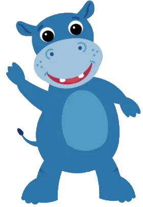 Cheerful Blue Cartoon Hippo Clipart Smiling and Waving with Playful Charm