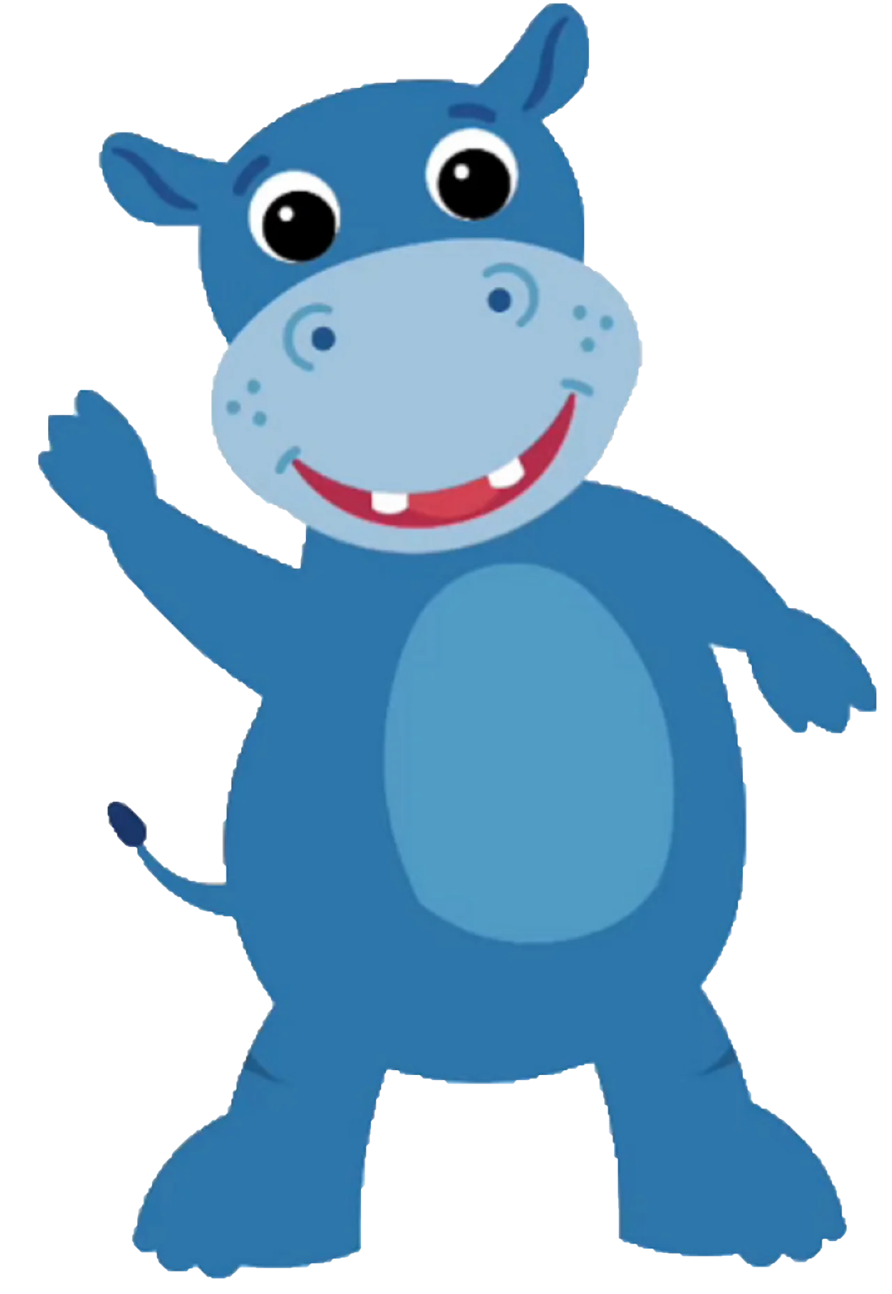 Cheerful Blue Cartoon Hippo Clipart Smiling and Waving with Playful Charm