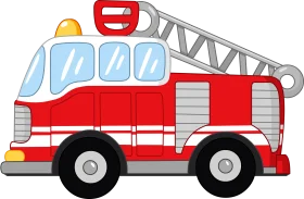 Cheerful Red Fire Engine Clipart with Extendable Ladder and Emergency Lights