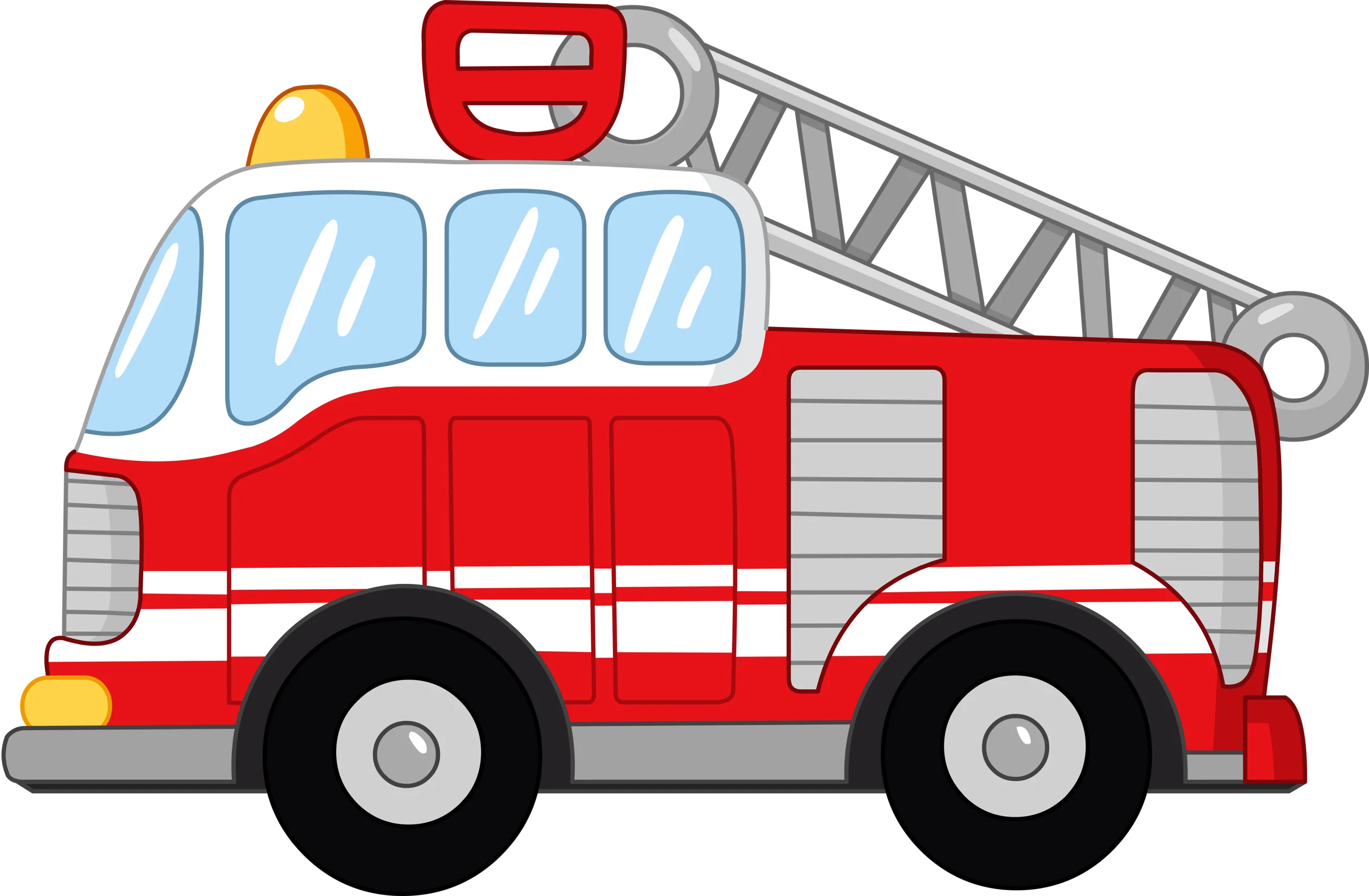 Cheerful Red Fire Engine Clipart with Extendable Ladder and Emergency Lights