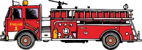 Classic Red Emergency Firefighting Vehicle Vintage Clipart Illustration Design