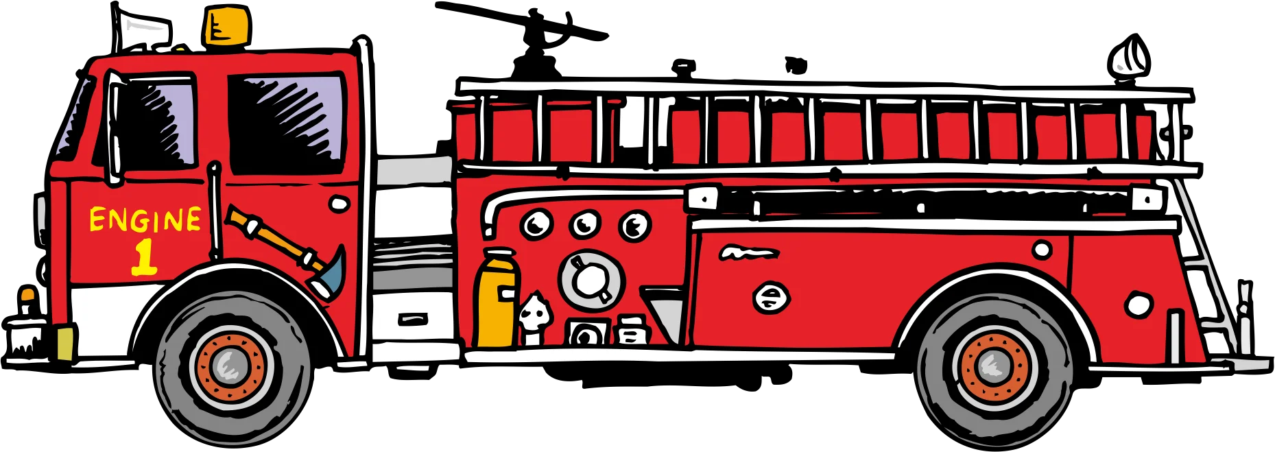 Classic Red Emergency Firefighting Vehicle Vintage Clipart Illustration Design