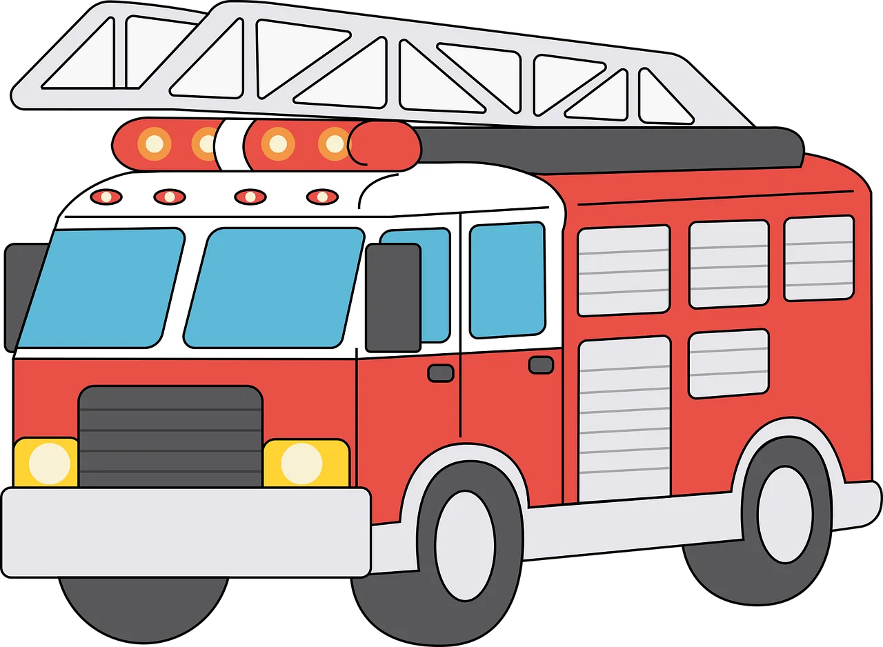 Classic Red Emergency Rescue Fire Truck Cartoon Clipart Illustration