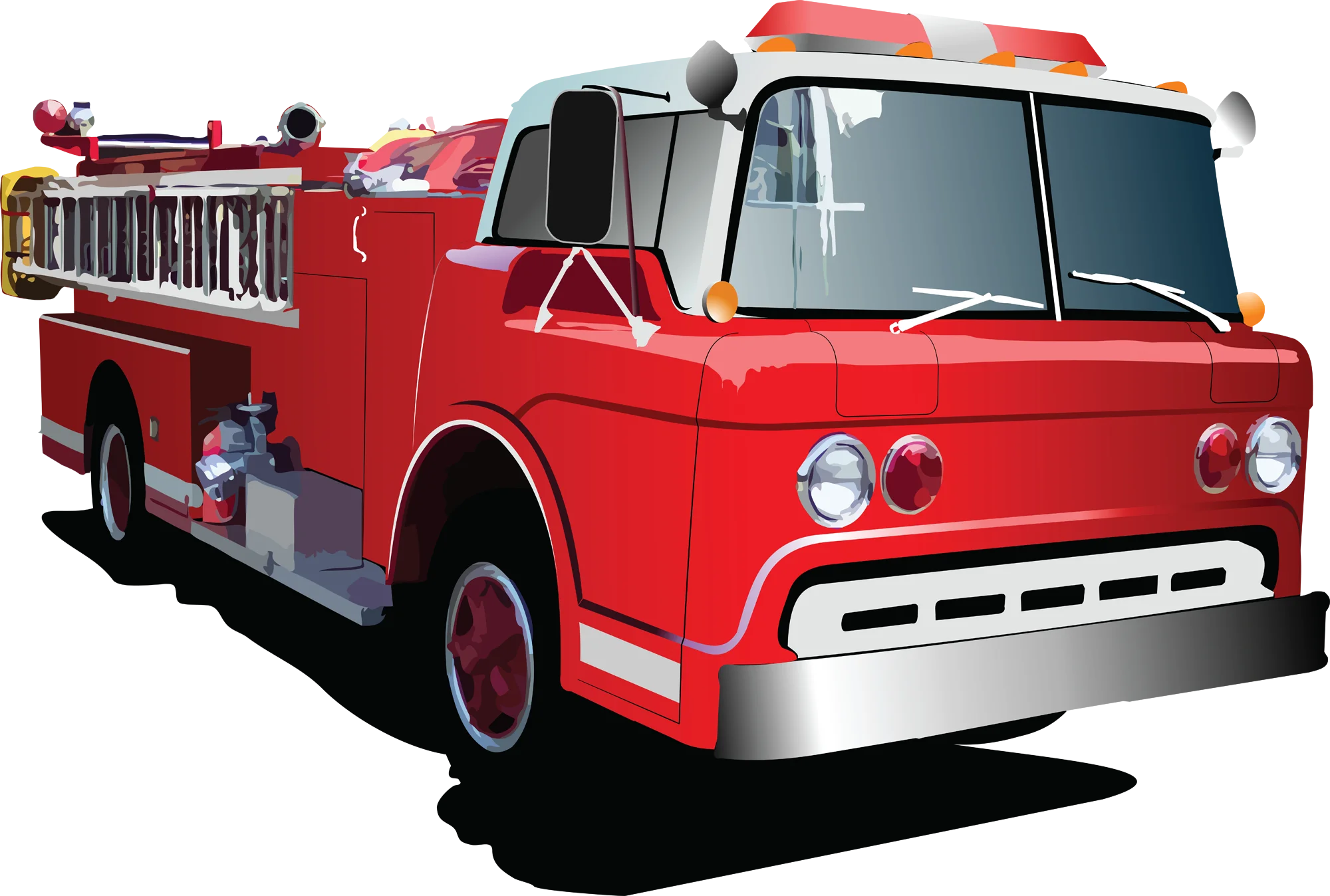 Classic Red Fire Engine Emergency Vehicle Detailed Vintage Clipart Illustration