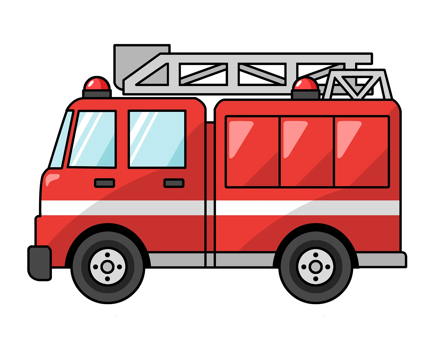 Classic Red Fire Truck Cartoon Clipart - Emergency Vehicle Illustration