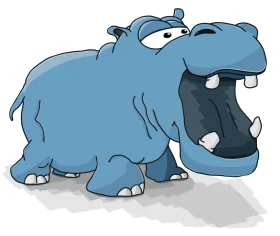 Comical Blue Cartoon Hippo Clipart with Exaggerated Gaping Mouth Expression